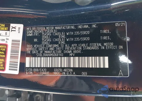 2021 Toyota Highlander Xse z USA, uszkodzony, nr VIN 5TDLZRAH4MS068140